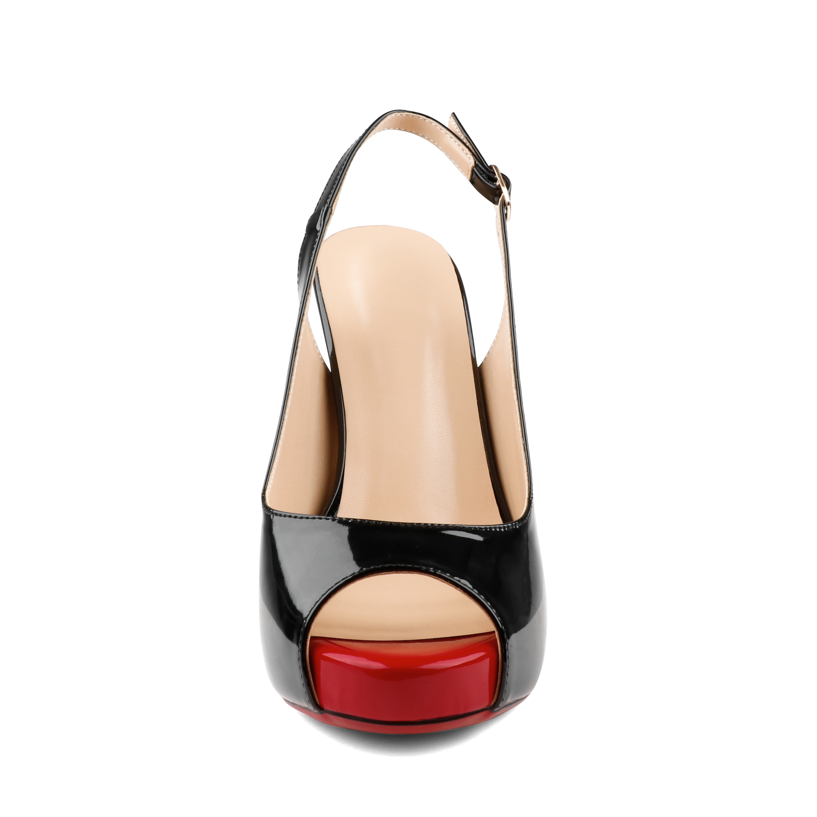 120mm Red Bottom Strap Slingback Sandals Peep Toe Platform Stilettos Patent Heels-MERUMOTE