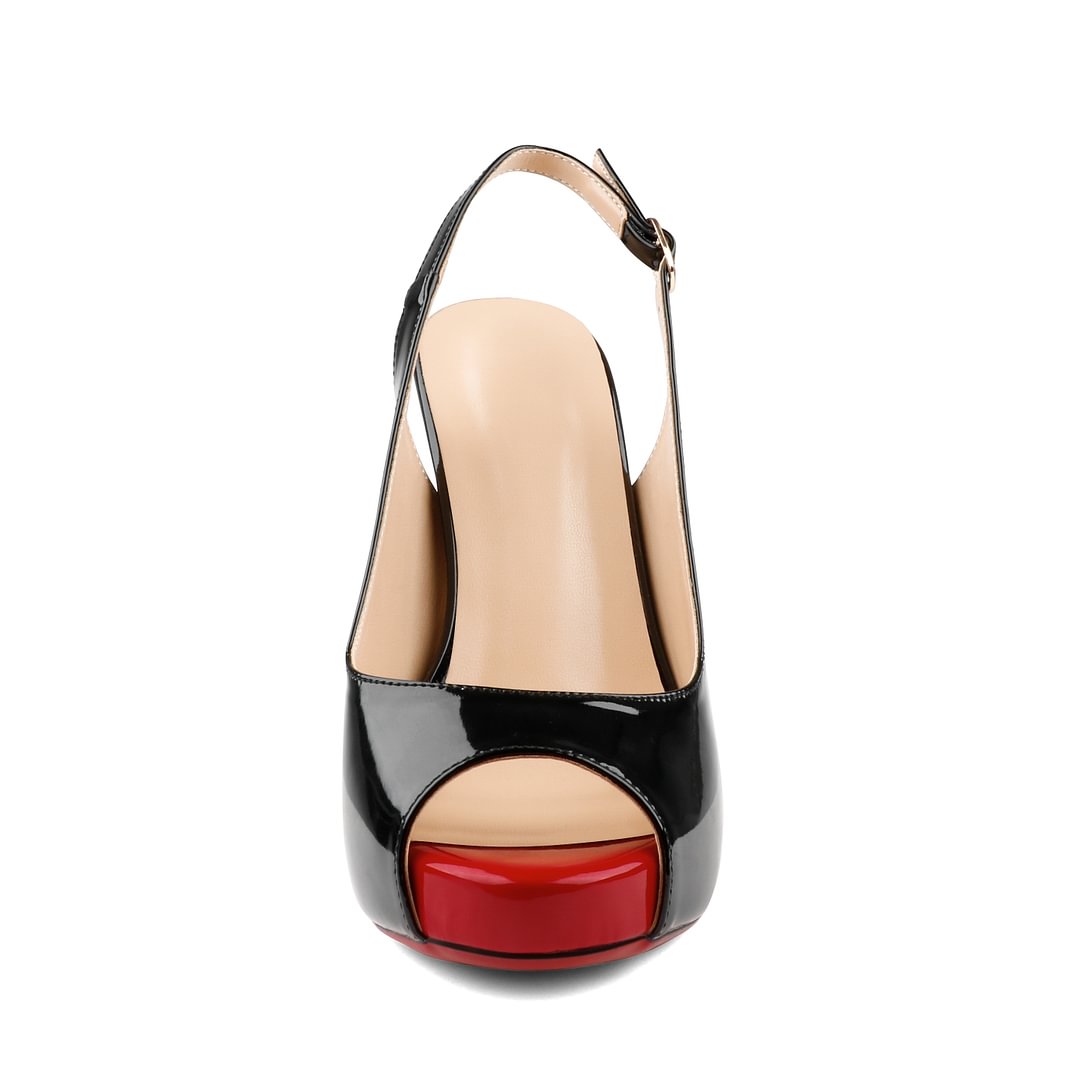 120mm Red Bottom Strap Slingback Sandals Peep Toe Platform Stilettos Patent Heels-MERUMOTE