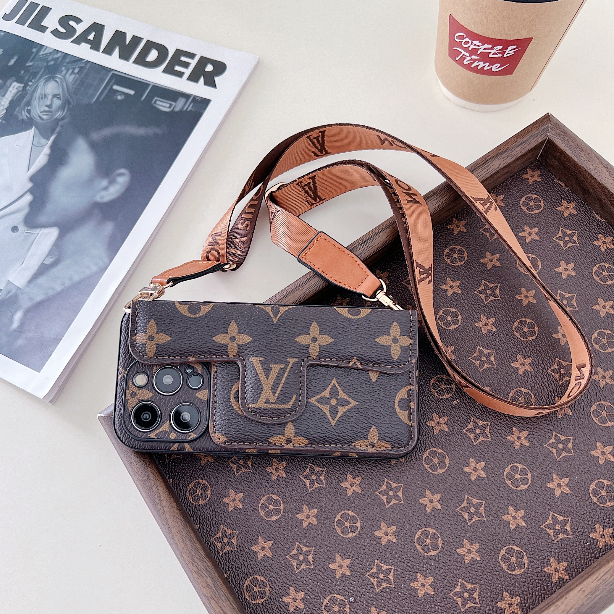 LV Monogram Canvas Envelope Card Holder Crossbody Apple iPhone Case