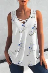 Plus Size Cross Strap Lace Stitching Floral Print Casual Tank Top