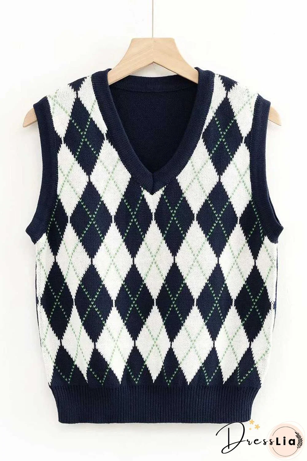 Checkered Cropped Knitted Tank Argyle Sleeveless Jumper