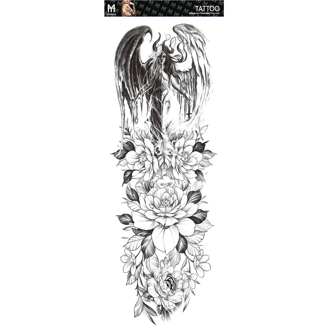 Fake Tattoo Lion Warrior For Men Waterproof Temporary Snake Flower Sticker Totem Geometric Full Arm Large Size Sleeve Tatoo Boys