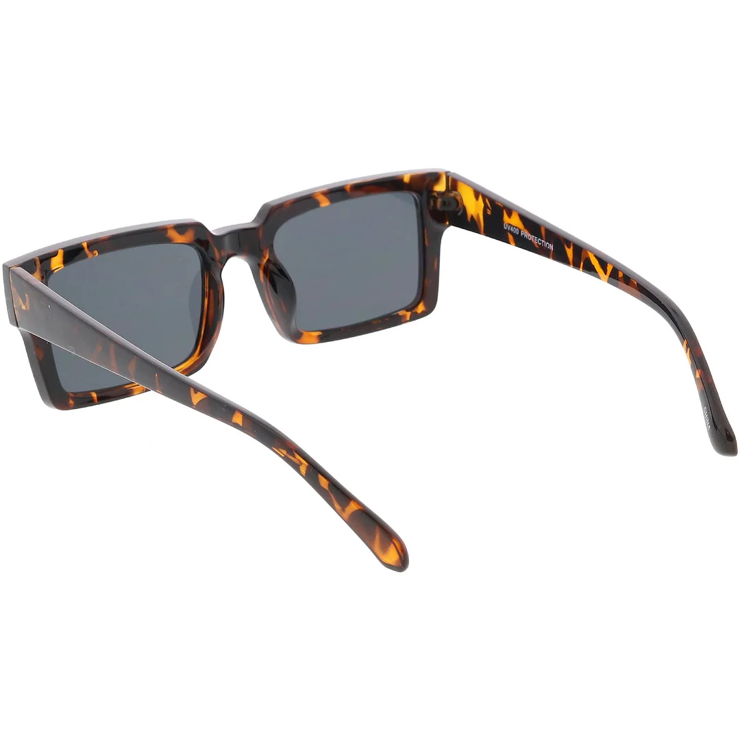 Retro Horn Rimmed Square glasses Wide Arms Flat Lens 51mm