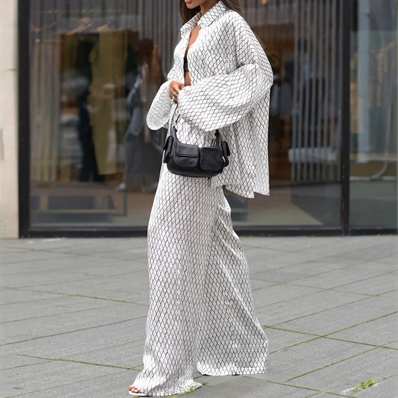 Toloer Toloer Spot 2024 Spring New Women's Fashion Temperament Long Sleeve Lapel Shirt Trousers Two Sets-Outfit Ideas