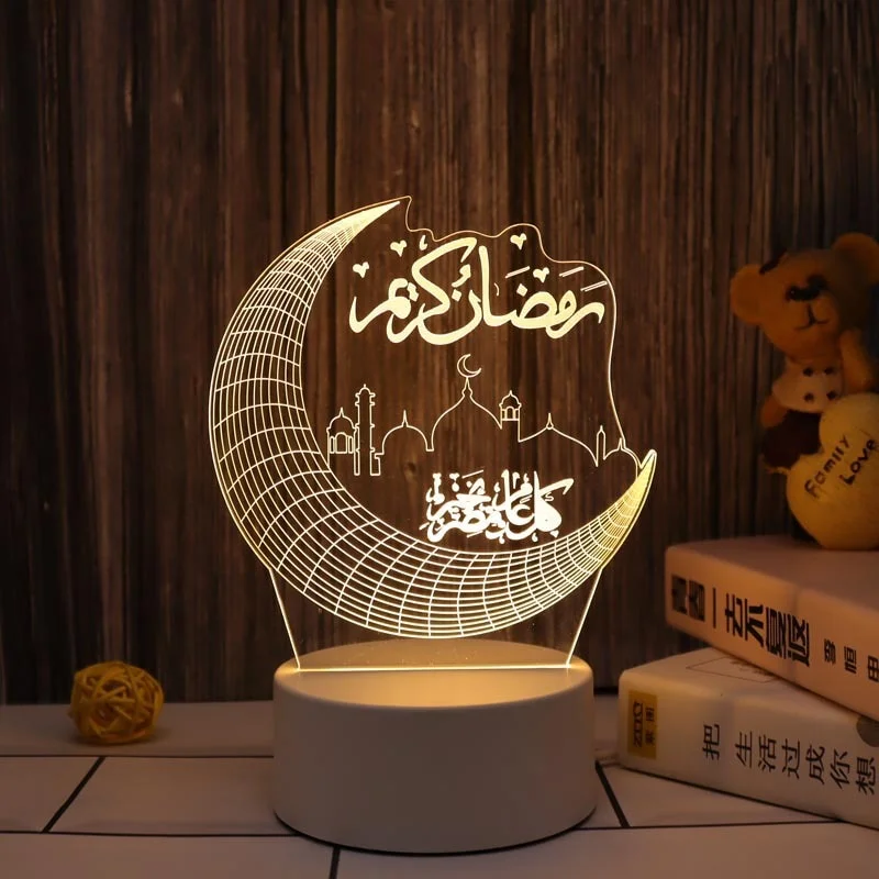 2022 Ramandan Decoration LED Night Light EID Mubarak Moon Acrylic Table Lamp Islam Muslim Party Decor for Home Eid Al Adha Gifts