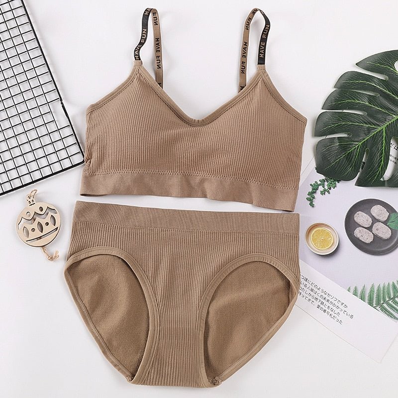 Sexy Women Bra Panties Set Push Up Bra Sport Top Set Letter Seamless Active Bra Female Lingerie Set Fitness Crop Top Underwear