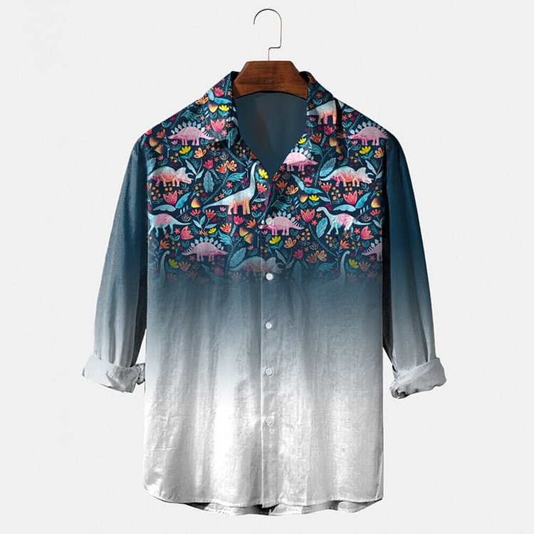 BrosWear Men's Floral Ombre Long Sleeve Shirt