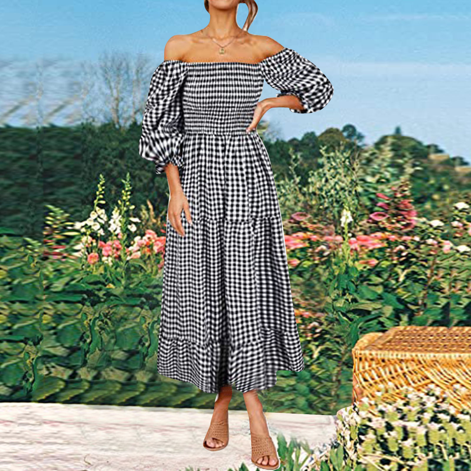 Uptownunder Women Long Sleeve Bohemian Print Dresses Wedding Party Bridesmaid V Neck Drawstring Summer Party Dress Vestidos 2025