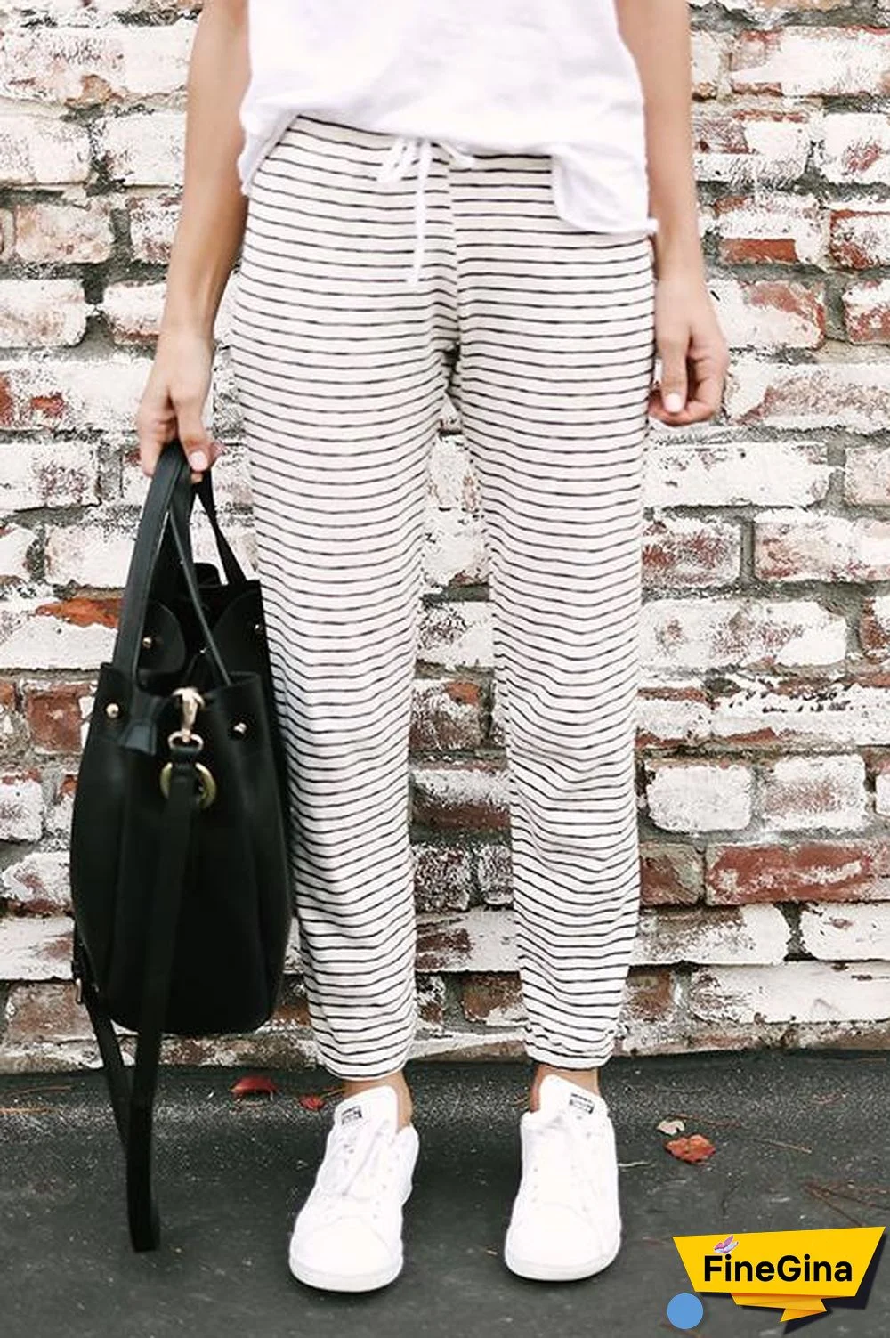 Lace-up Striped Drawstring Pants
