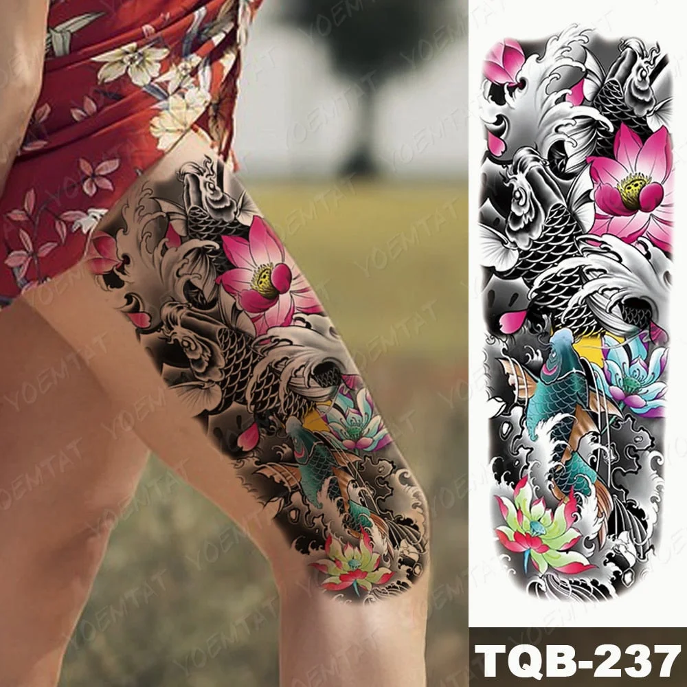 Waterproof Temporary Full Arm Tattoo Sticker Zeus Ancient Greek Poseidon Black Flash Tatoo Man Body Art Fake Sleeve Tatto Female