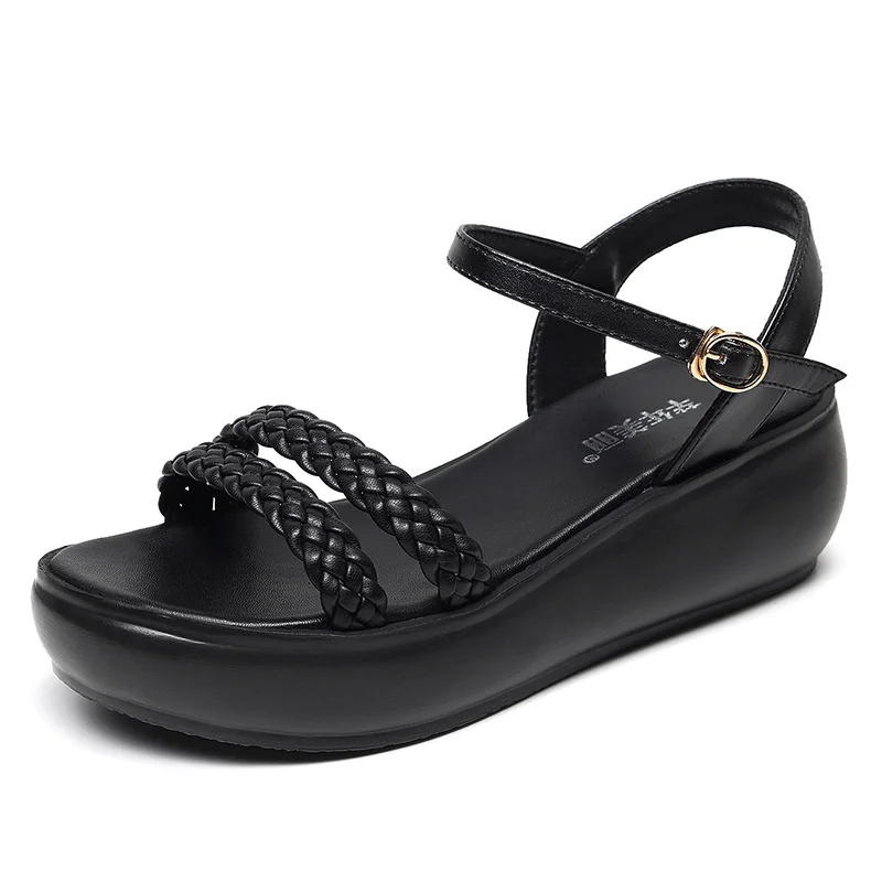 Breakj Breakj Braided Slope And Waterproof Table Beach Sandals Women's Summer Buckle Loose Cake Thick Soles Comfortable Casual Women's Shoes