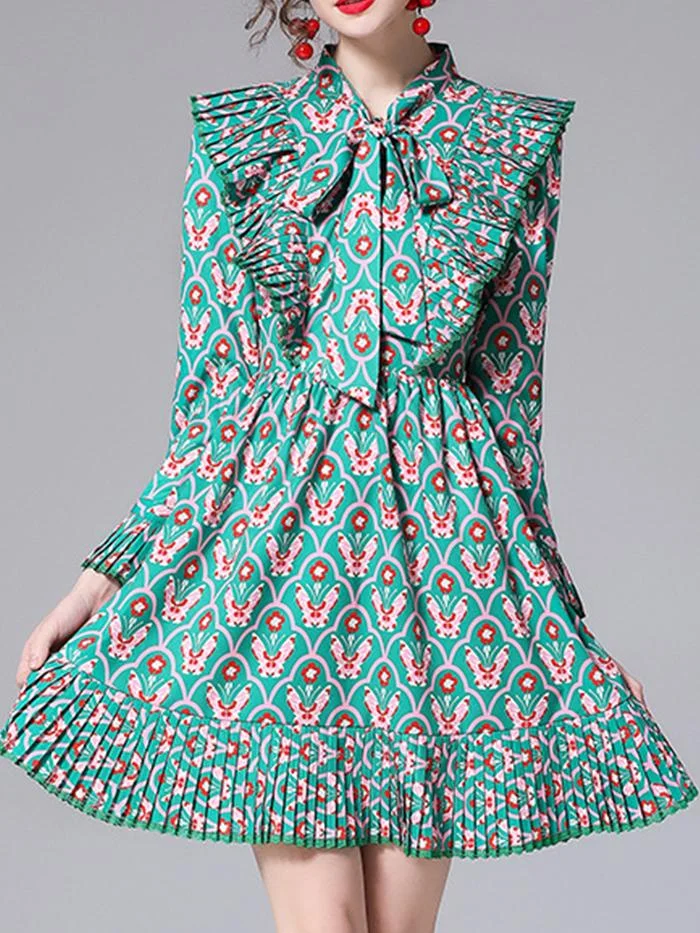 Elegant Pleated Floral Shirt Dress