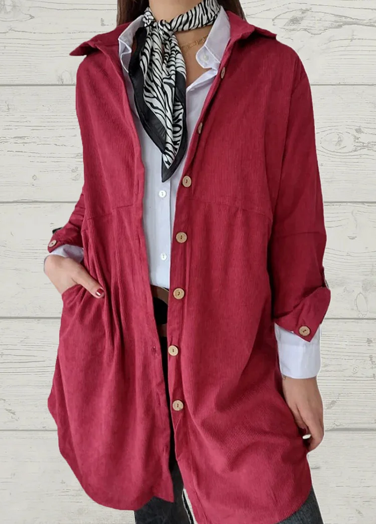 Stylish Solid Long Sleeve Corduroy Women Coat