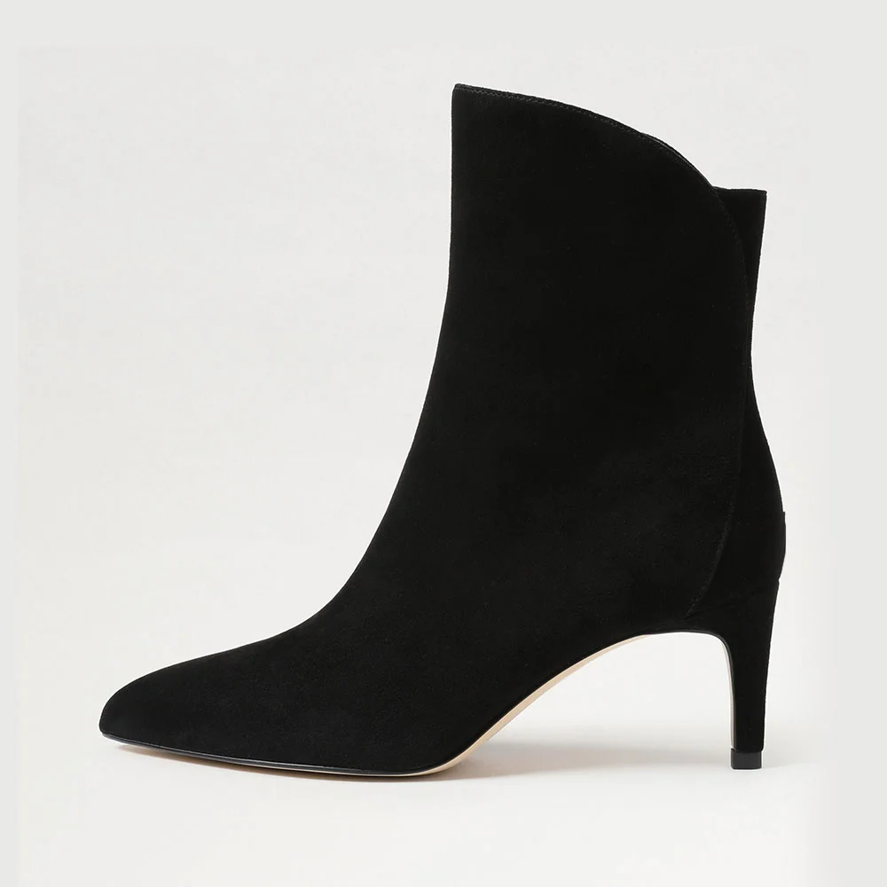 Stylish Black Pointed Toe Stiletto Heel Side Zipper Short Booties