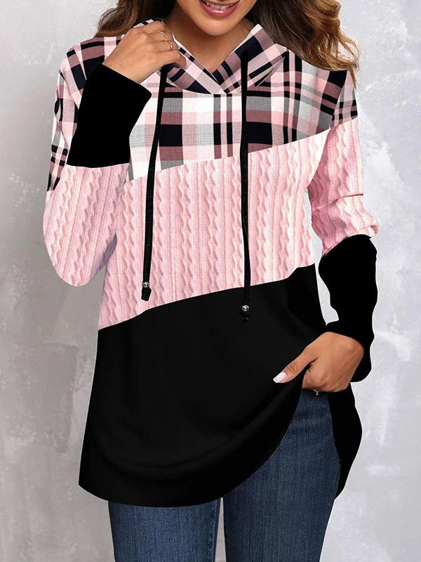 Women's Stitching Plaid Graphic Printed Scoop Neck Long Sleeve Top