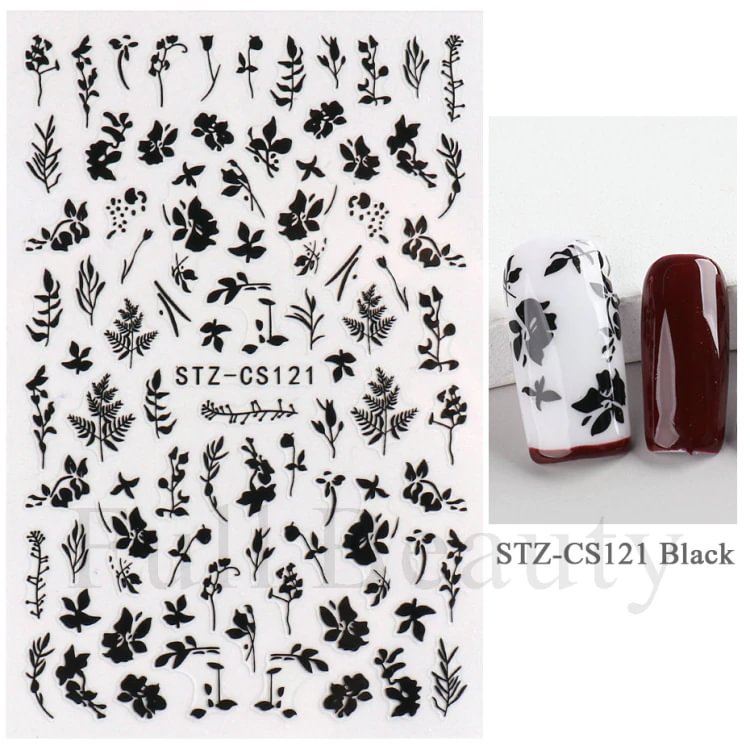 Applyw Black Leaf Nail Stickers Summer Small Flower 3D Nail Art Decorations Self-Adhesive Slider Manicure Tattoo Tool LASTZ-CS121