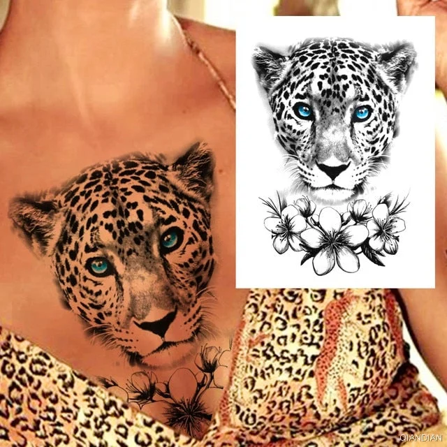 Large Tiger Lion Black Flower Fake Tattoo Sticker For Women Rose Fox BirdTemporary Tattoos DIY 3D Water Transfer Tatoos Girl Man