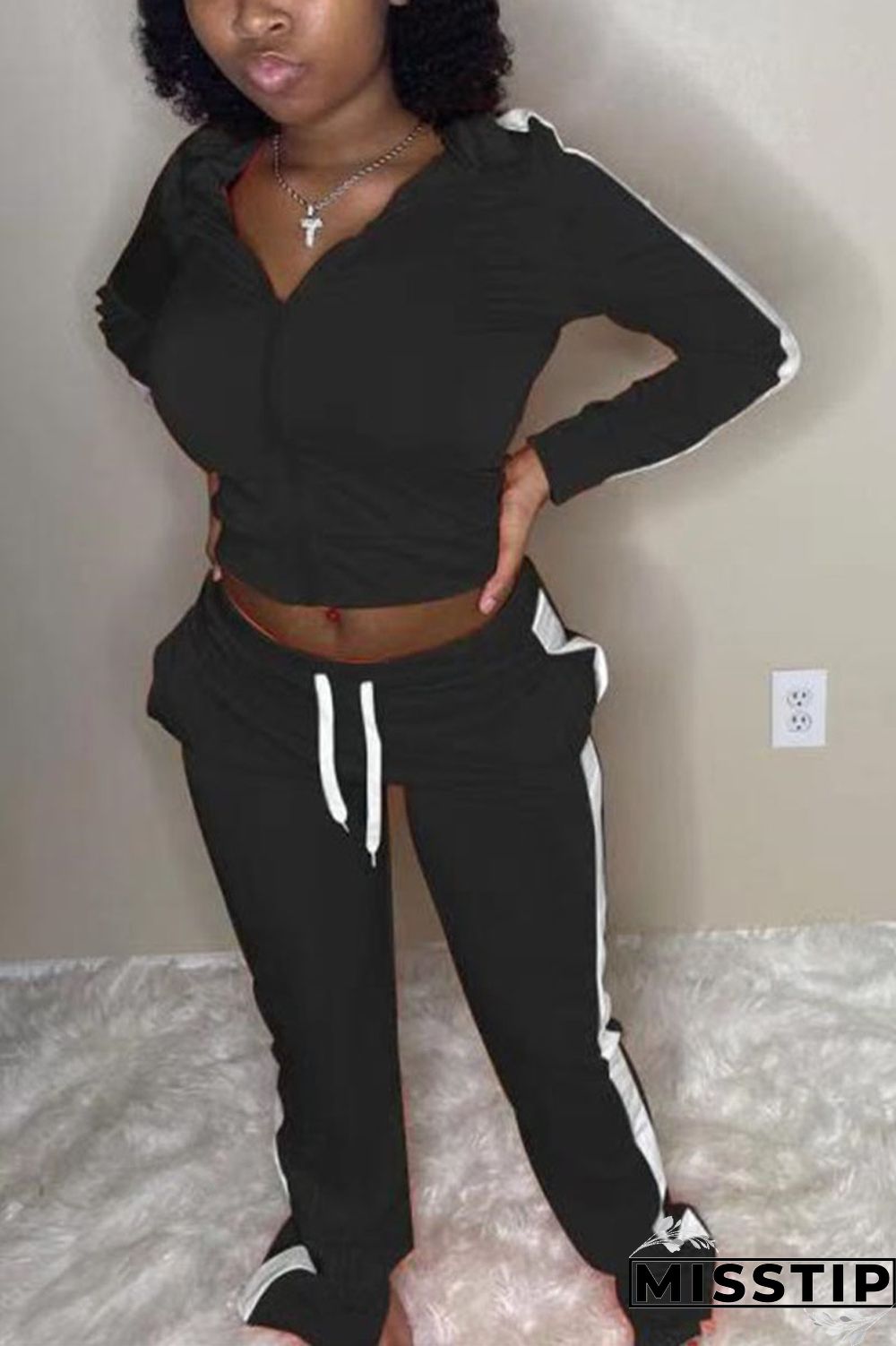Orange Daily Solid Patchwork Slit Zipper Collar Long Sleeve Two Pieces