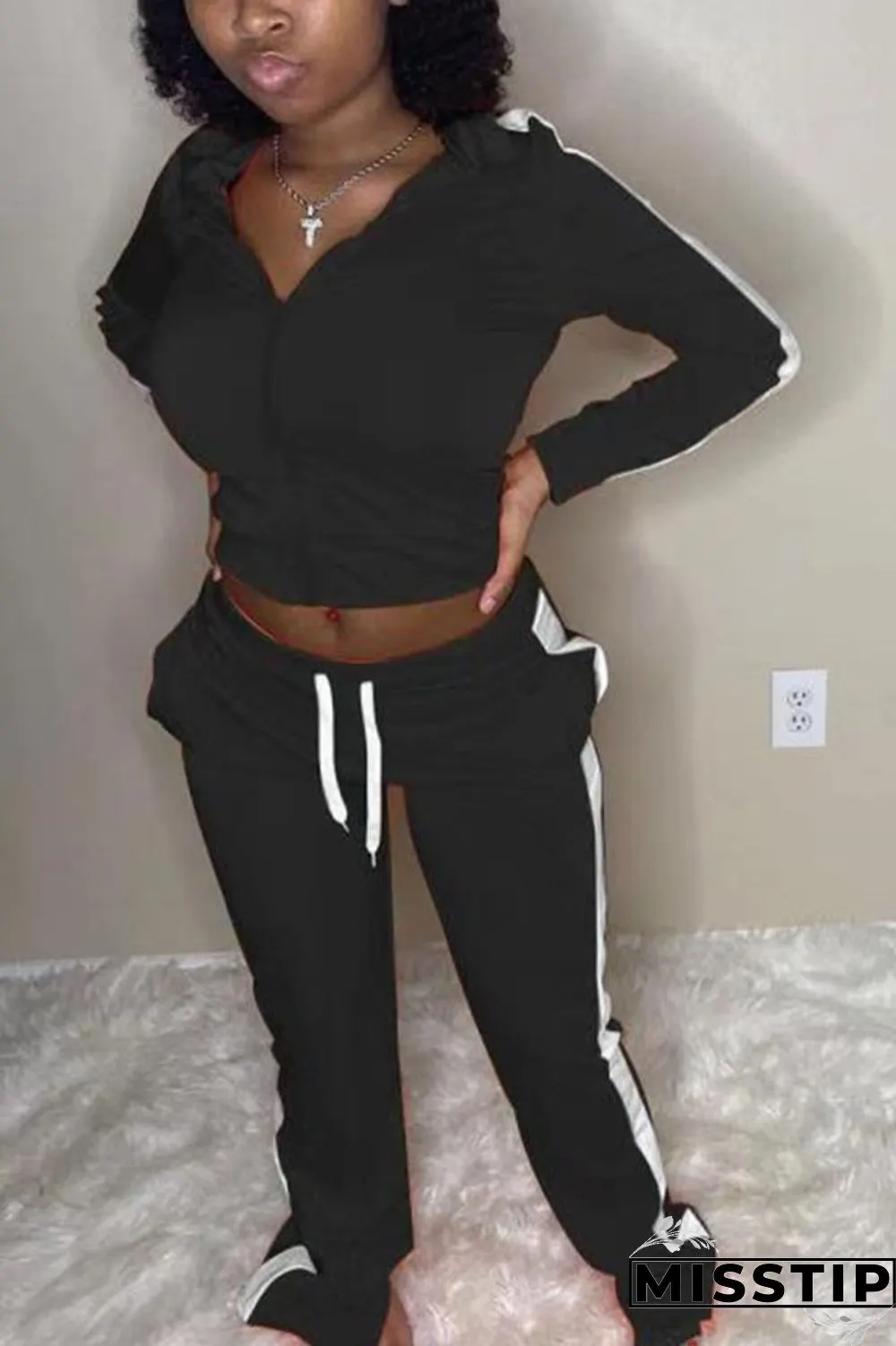 Orange Daily Solid Patchwork Slit Zipper Collar Long Sleeve Two Pieces
