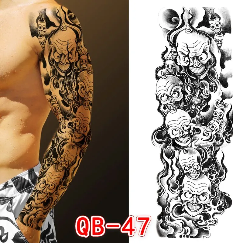 Sdrawing Men Temporary Tattoos Large Arm Sleeve Tattoo Sticker Dragon Tiger Fish Full Skull Totem Wolf Waterproof Fake Tattoo for Women