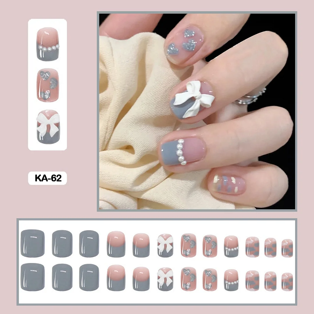 Butterfly Lovely Girl Nail Art Wearable Press On Fake Nails Tips With Glue And Sticker 24pcs/box With Wearing Tools As Gift-Nail Inspo