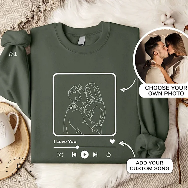 Custom Couple Portrait Sweatshirt, Portrait Outline from Photo Sweatshirt, Couple Gift, Valentine Gifts