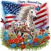 Diamond Painting-DIY Framed Crystal Rhinestone American Flag and Horse(25x25cm)