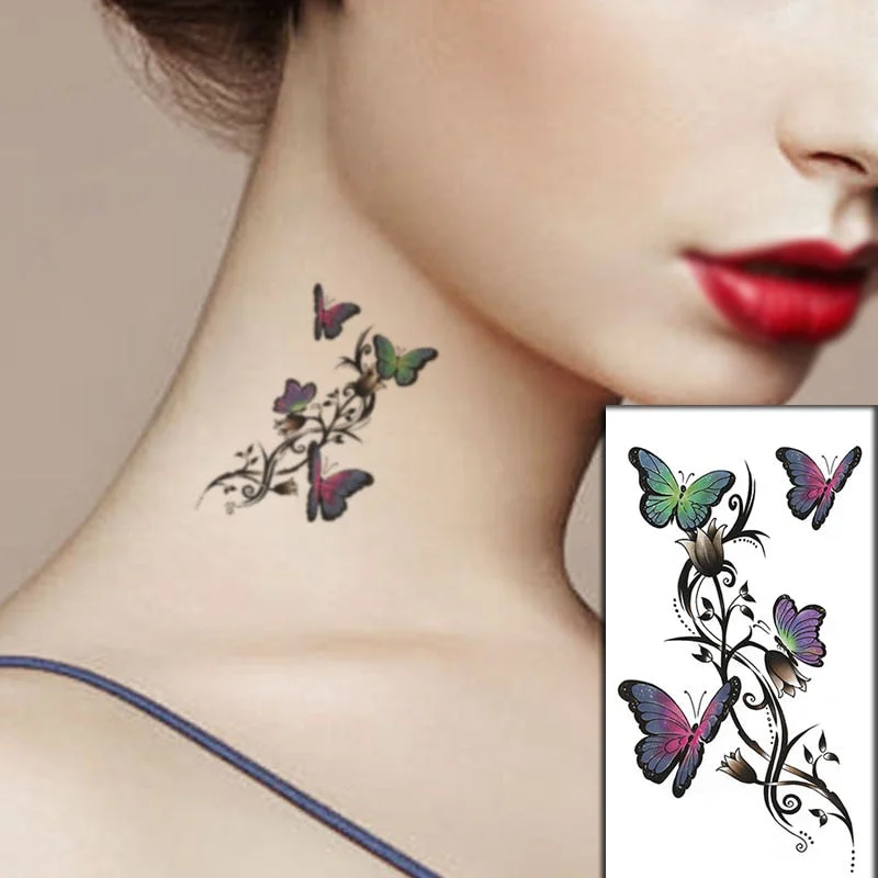 Waterproof Temporary Tattoo Sticker Black Wolf Arrow Rose Butterfly Flash Tattoos Totem Line Body Art Hand Fake Tatoos Women Men