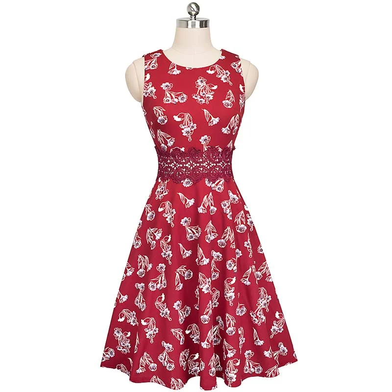 Red Floral Print Party Skater Dress
