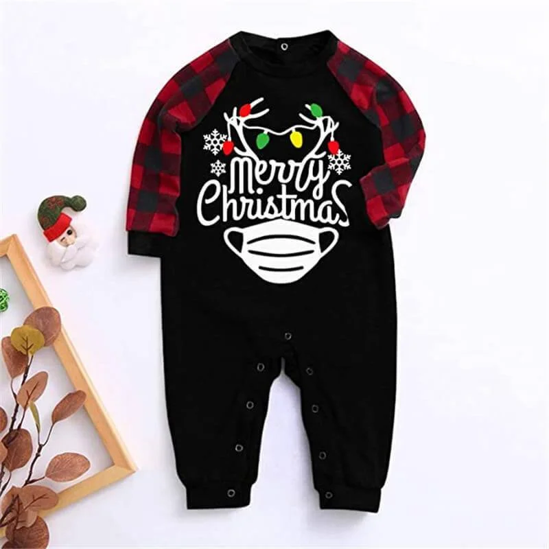 Christmas Letter Top and Buffalo Plaid Pants Family Matching Pajamas Sets