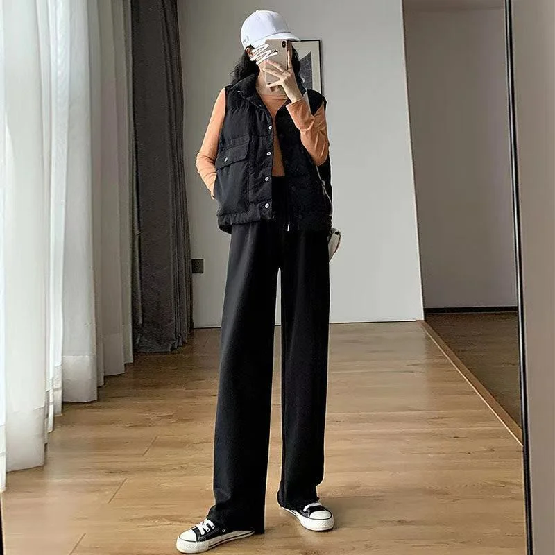Toloer Toloer New Fall 2024 Gray Wide Leg Pants Women's High Waist Hanging Sense Casual Sports Pants Loose Show Thin Straight Guard Pants-Outfit Ideas