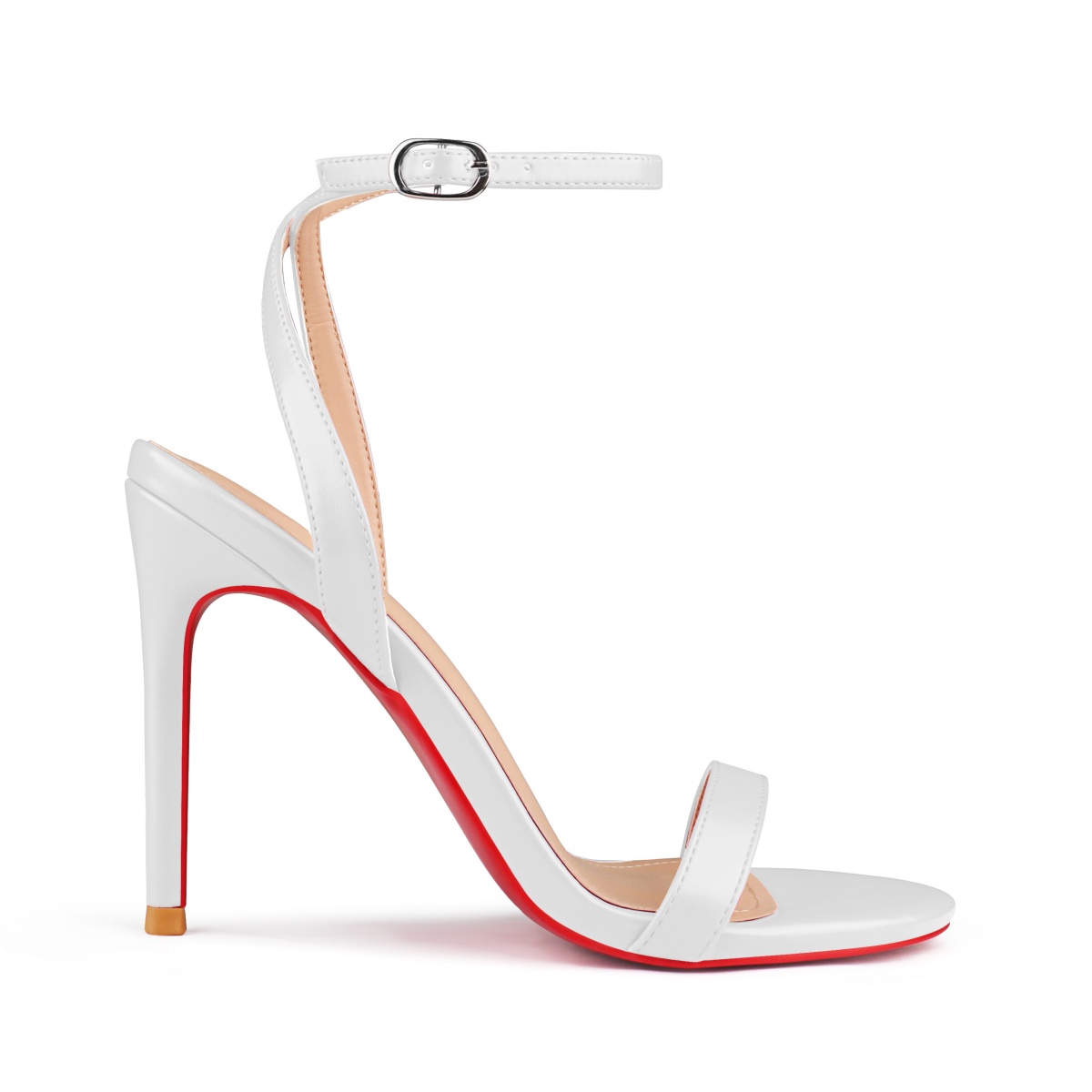 100mm Women's Sandals Round Open Toe Red Bottom Ankle Straps Matte Pumps-MERUMOTE