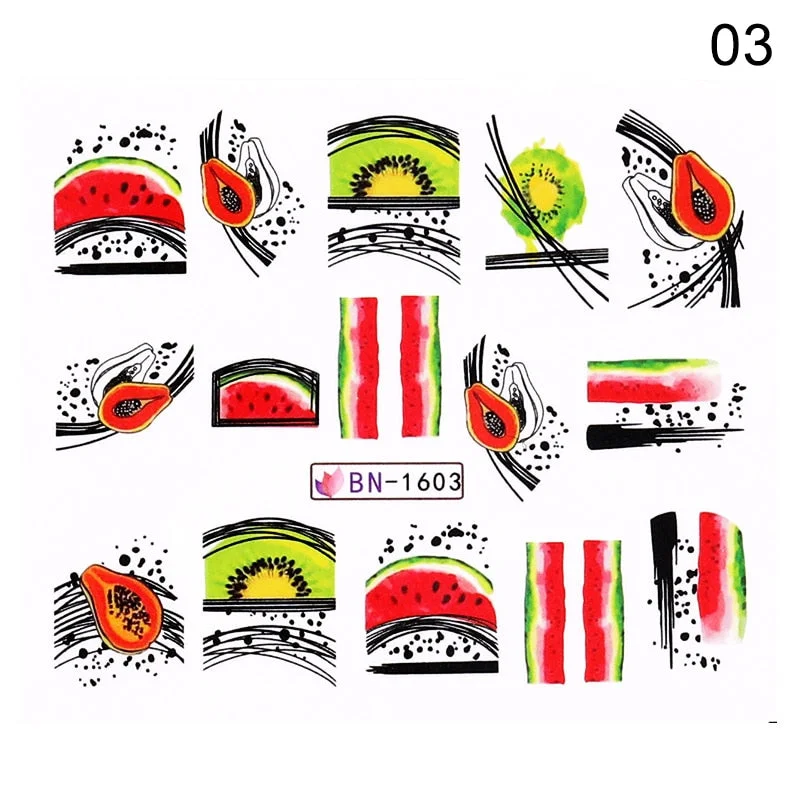 1PC 3D Nail Stickers Kiwi Avocado Lemon Banana Fruits Self-Adhesive Slider Nail Art Decorations Decals Manicure Accessories-Nail Inspo
