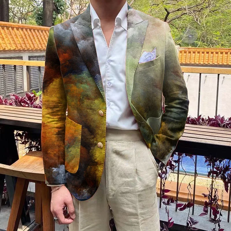 Men's Colorful Casual Cotton and Linen Jacket