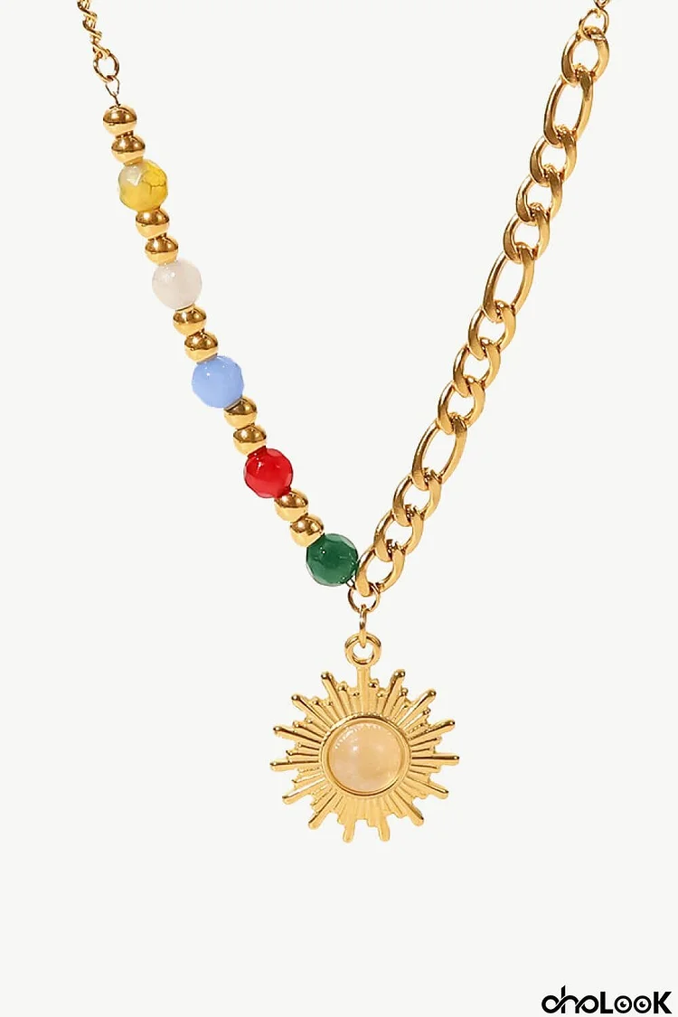 Opal Sun Shape Pendant Necklace