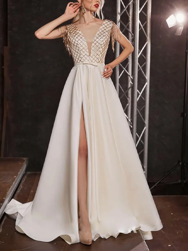 V-Neck Lace Solid Color Maxi Dress