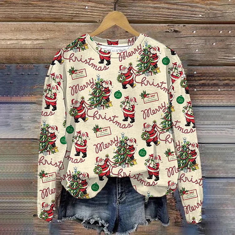 Comstylish Vintage Santa Claus Printed Sports Sweater