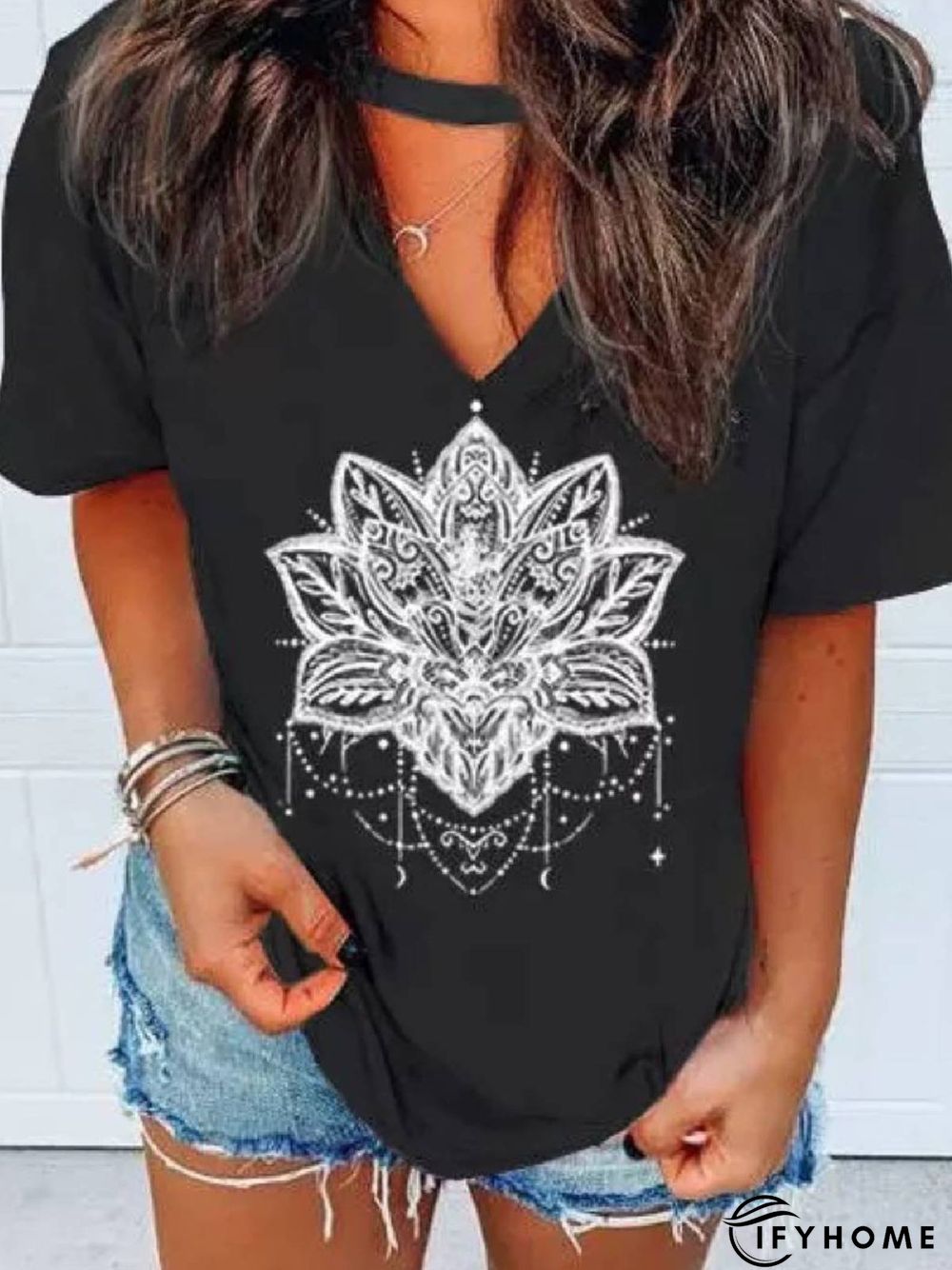 Casual Floral-Print Short Sleeve T-shirt | IFYHOME