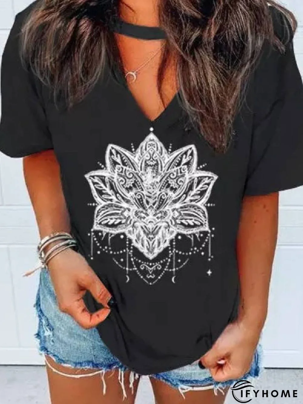 Casual Floral-Print Short Sleeve T-shirt | IFYHOME