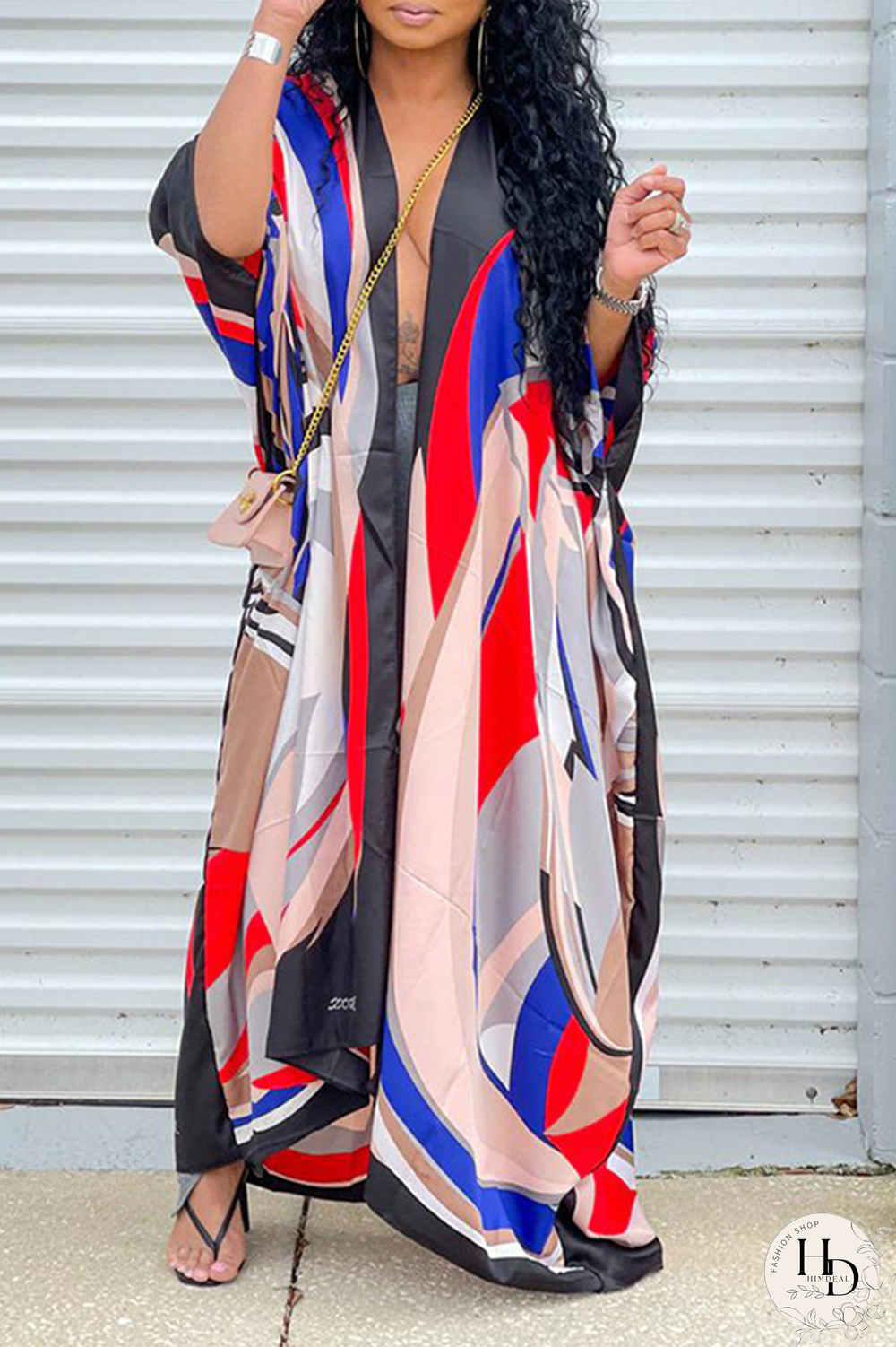 White Casual Print Patchwork V Neck Straight Dresses
