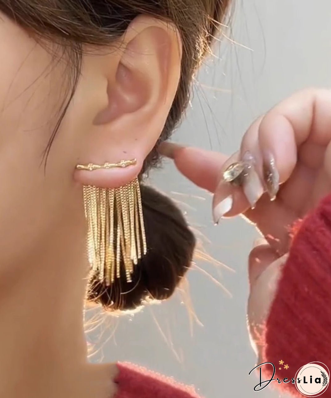 Style Gold Sterling Silver Overgild Bamboo Joint Tassel Drop Earrings