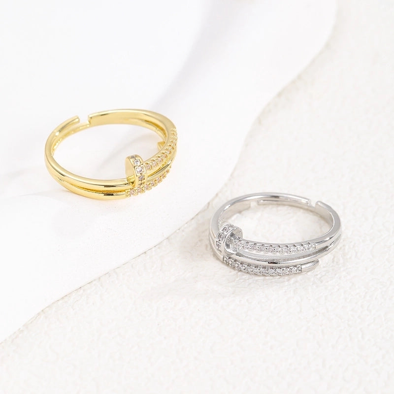 Minimalist Printing Nail Copper Zircon Rings