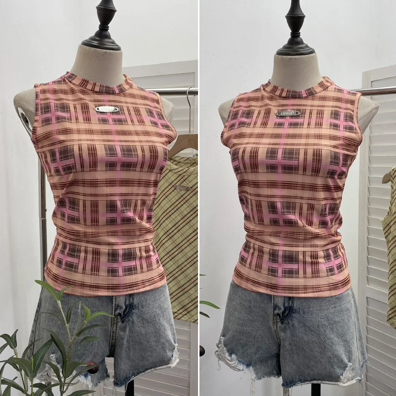 Nigikala Nigikala Mesh Vest Retro Design Slim Slimming Sleeveless T-Shirt Short Top 8036