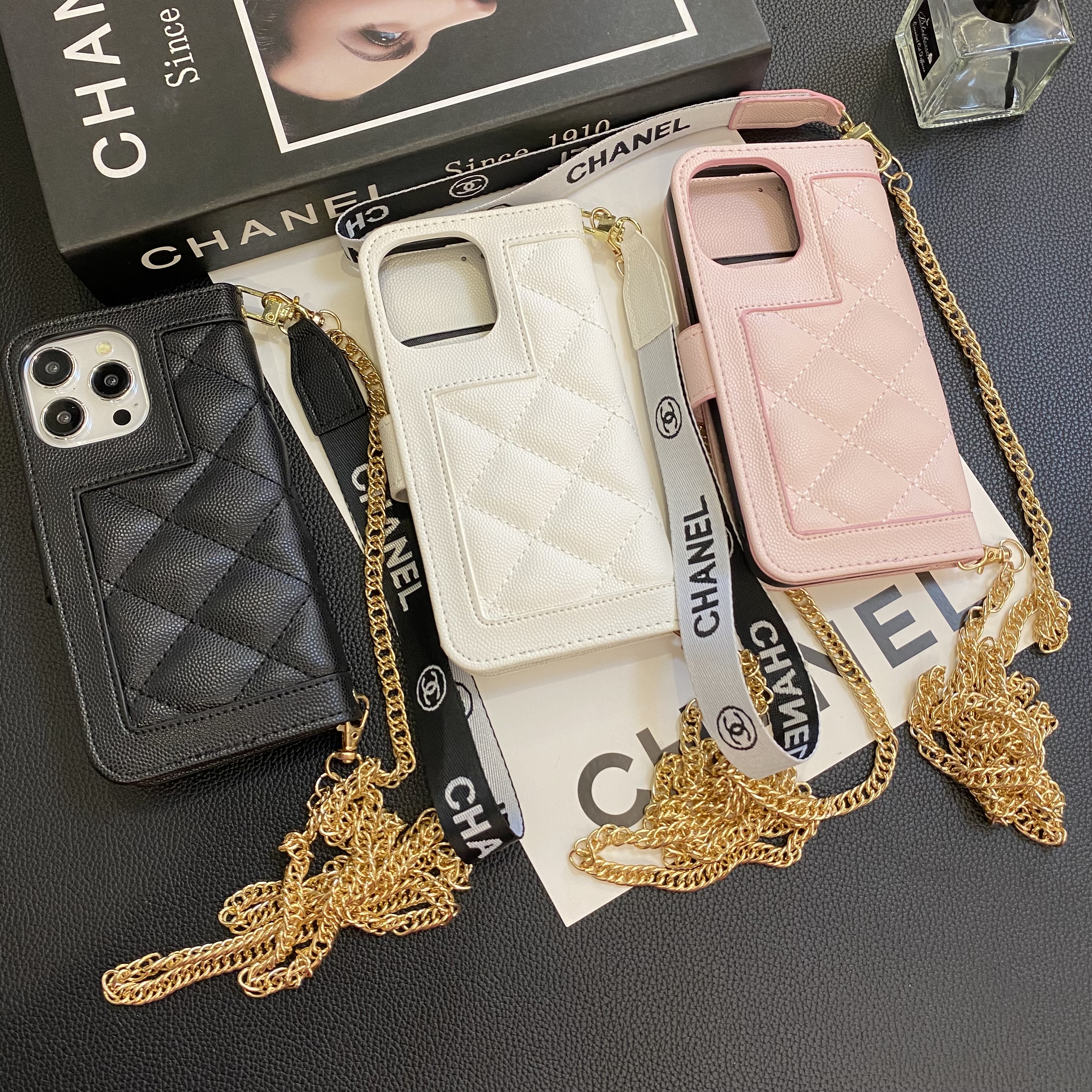 Chanel Genuine Leather Wallet Leather Crossbody Bag Apple iPhone Case