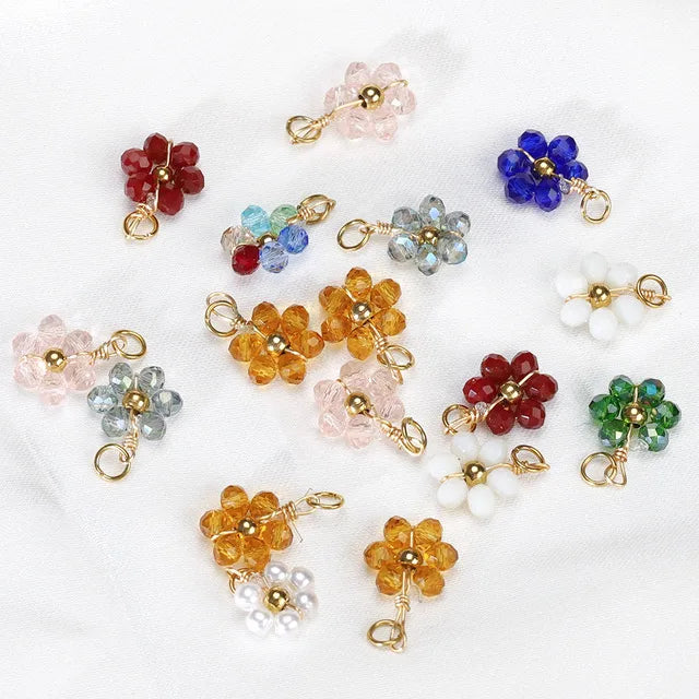 20 PCS/Package Diameter 10mm Hole 3~3.9mm 304 Stainless Steel Artificial Crystal Flower Pendant Jewelry Accessories