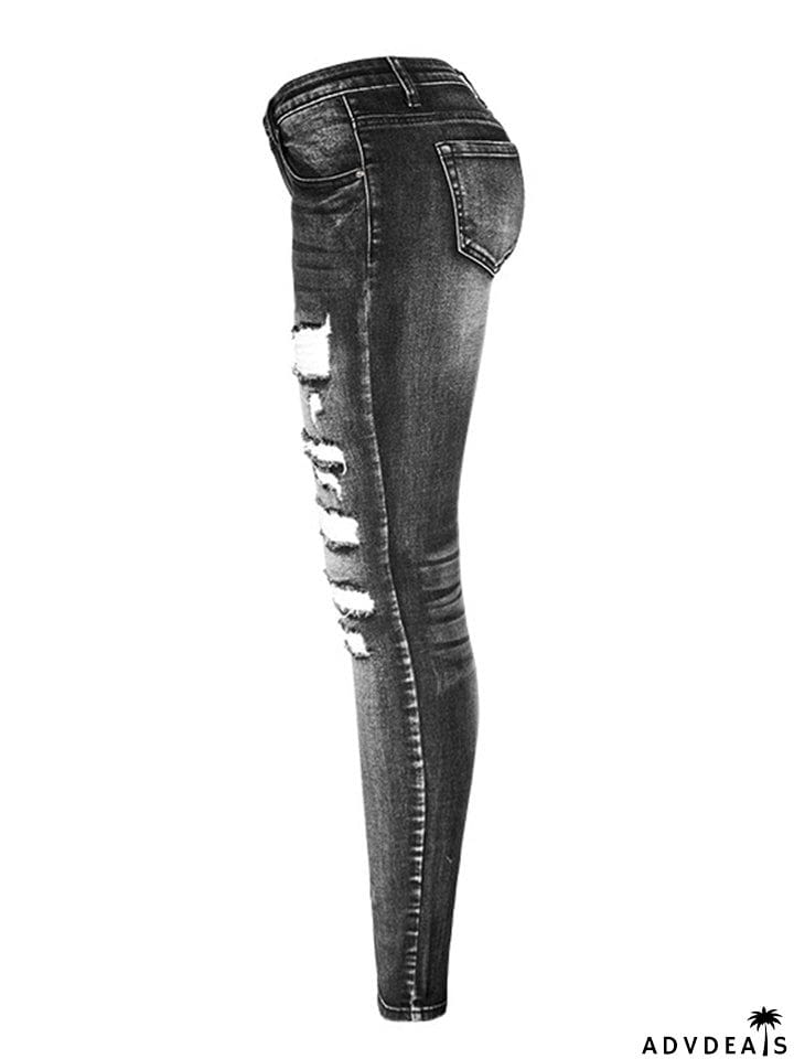 Youth Street Style Slim Fit Stretchy Ripped Denim Jeans for Women