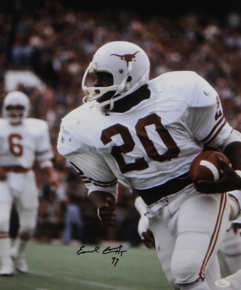 Earl Campbell Signed UT Longhorns 16x20 Photo Poster painting In White Jersey w/ HT- JSA W Auth