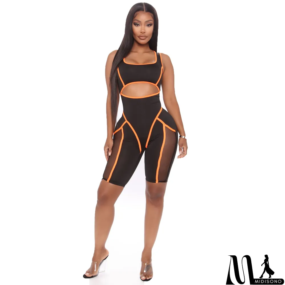 MidiSono - Women Summer Sexy Colorblock Sleeveless Cut Out Jumpsuit