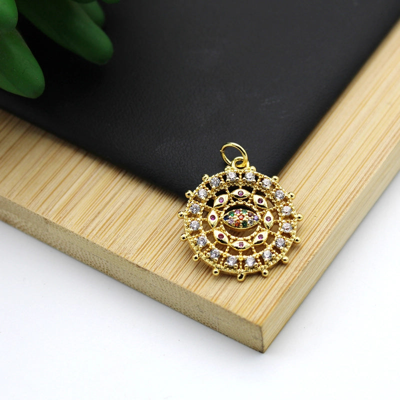 1 Piece Copper Star Moon Hand Of Fatima Pendant