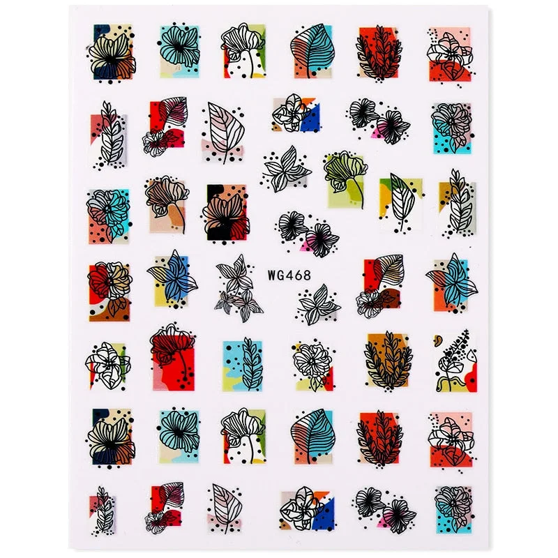 1PC Sexy Lady Shaped 3D Nail Stickers Character Face Image Leaves Flower Decals Slider Black White DIY Nail Art Decorarion-Nail Inspo